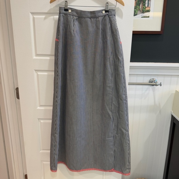 Spectator II 1970s Striped Denim Wrap Maxi Skirt with Floral Appliqués - Picture 6 of 13